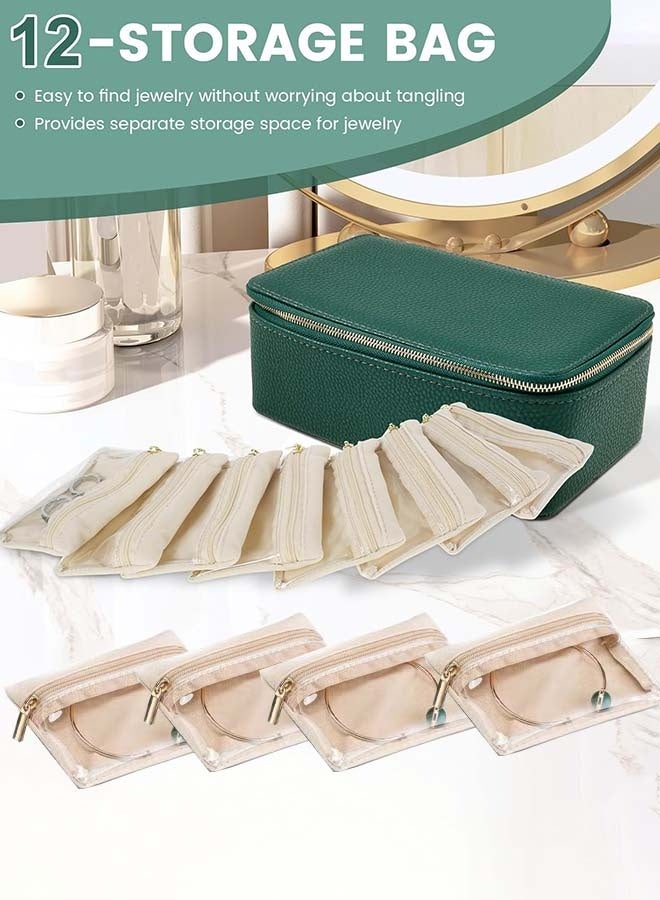 ثمانية فيبيهاوس منظم المجوهرات صندوق مجوهرات مع ١٢ حقيبة مخملية منظم إكسسوارات، علبة تنظيم المجوهرات حقيبة سفر لحفظ القلائد والخواتم والأقراط علبة إكسسوارات منظم مجوهرات منظم مجوهرات لعيد الحب وأعياد الميلاد وحفلات الزفاف تنظيمات اكسسوارات منظمات مجوهرات أفكار لتنظيم صناديق المجوهرات للنساء منظمات اكسسوارات (أخضر مقسم اكسسوارات 21.5 × 12.5 × 8.5 سم) - Image 3