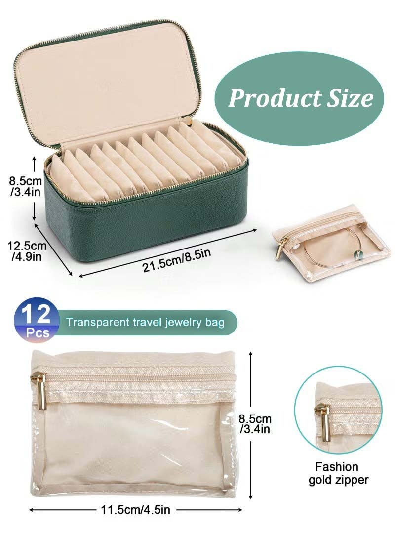 ثمانية فيبيهاوس منظم المجوهرات صندوق مجوهرات مع ١٢ حقيبة مخملية منظم إكسسوارات، علبة تنظيم المجوهرات حقيبة سفر لحفظ القلائد والخواتم والأقراط علبة إكسسوارات منظم مجوهرات منظم مجوهرات لعيد الحب وأعياد الميلاد وحفلات الزفاف تنظيمات اكسسوارات منظمات مجوهرات أفكار لتنظيم صناديق المجوهرات للنساء منظمات اكسسوارات (أخضر مقسم اكسسوارات 21.5 × 12.5 × 8.5 سم) - Image 2
