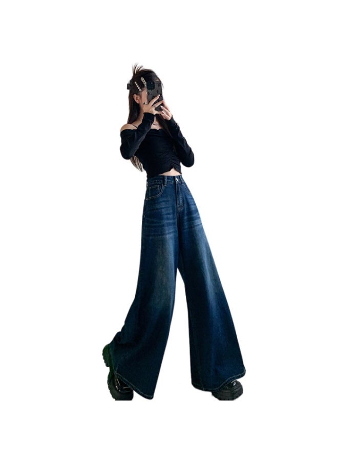 Generic HEY + JEANS Large Wide-leg JEANS Women's Swing Pants Niche High Waist Slimming Retro Fashion Draping Mop Pants 
