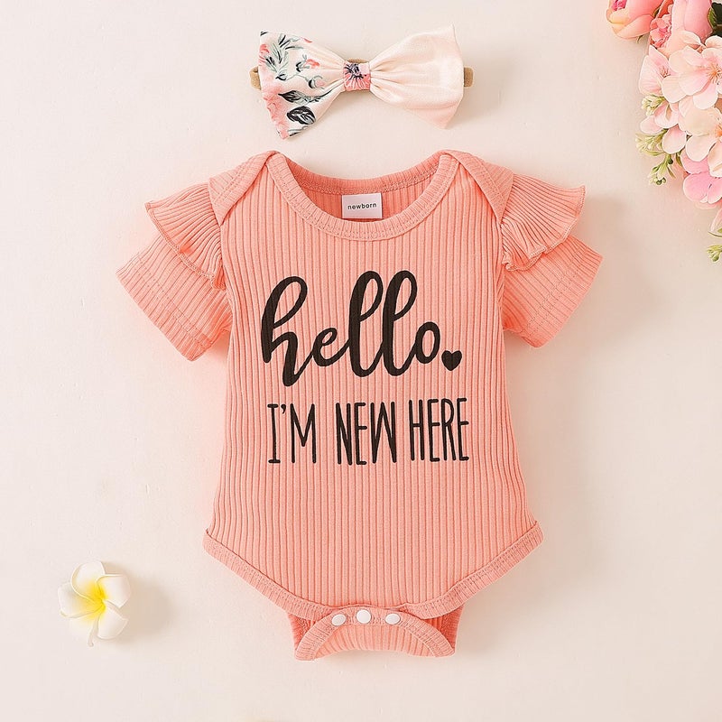 Yvowming Newborn Infant Baby Girl Clothes Outfits Rib Romper Floral Pants with Headband Winter Clothing Set (Peach, Newborn) - Image 4