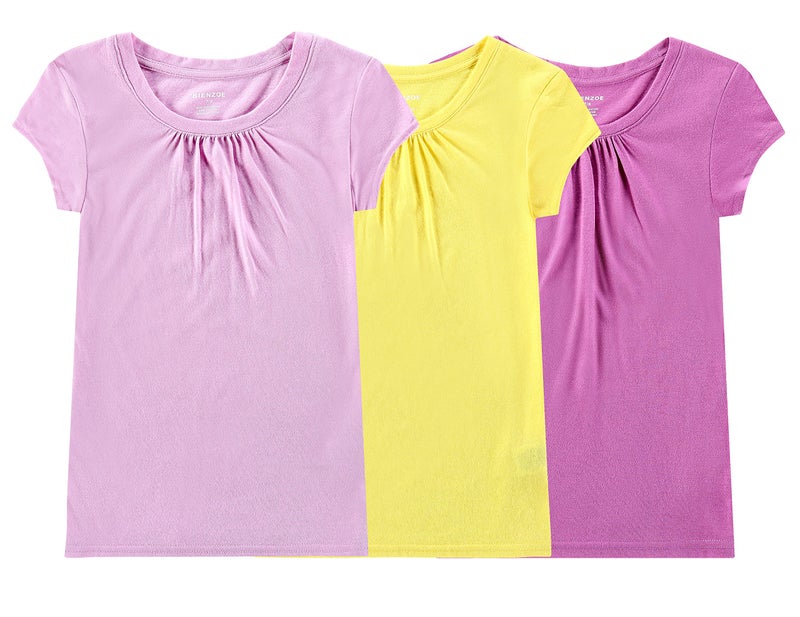Bienzoe Girl School Uniform Breathable Quick-Dry Short Sleeve T-Shirt Pack C Yellow Pink Crocus Size 10-12 - Image 1