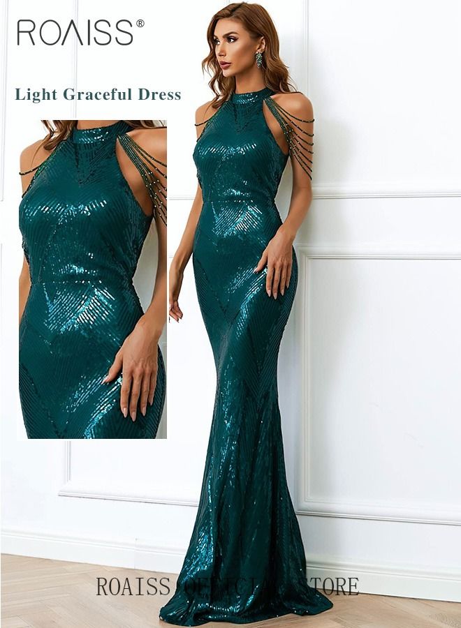 Banquet Party Dress for Women Evening Dresses Sequins Floor-Length Mermaid Style Prom Ball Gown Wedding Elegant Slim Long Formal Dresses Bridesmaid Dress