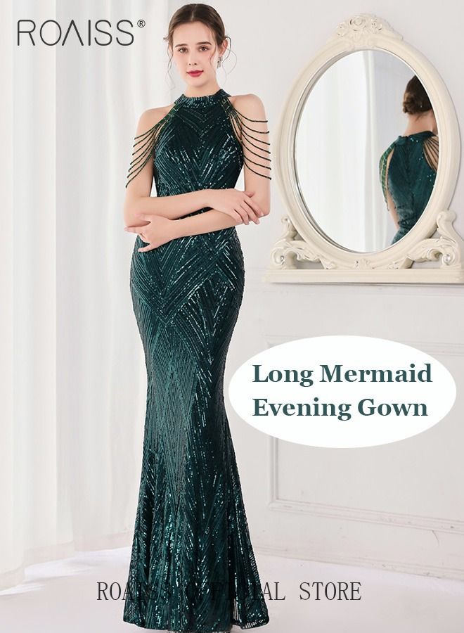 Banquet Party Dress for Women Evening Dresses Sequins Floor-Length Mermaid Style Prom Ball Gown Wedding Elegant Slim Long Formal Dresses Bridesmaid Dress