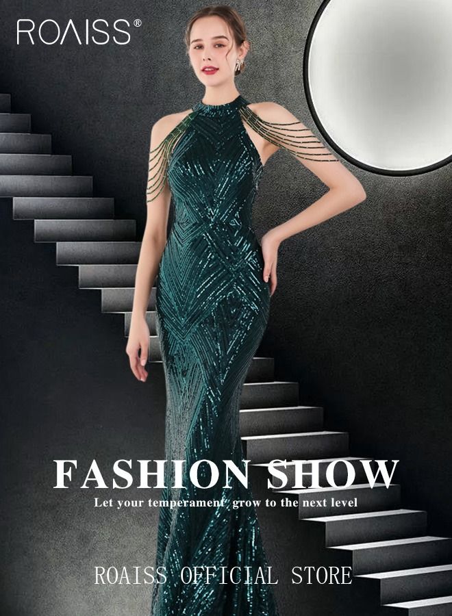 Banquet Party Dress for Women Evening Dresses Sequins Floor-Length Mermaid Style Prom Ball Gown Wedding Elegant Slim Long Formal Dresses Bridesmaid Dress