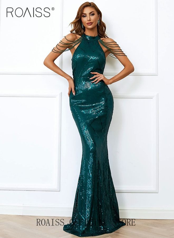 Banquet Party Dress for Women Evening Dresses Sequins Floor-Length Mermaid Style Prom Ball Gown Wedding Elegant Slim Long Formal Dresses Bridesmaid Dress