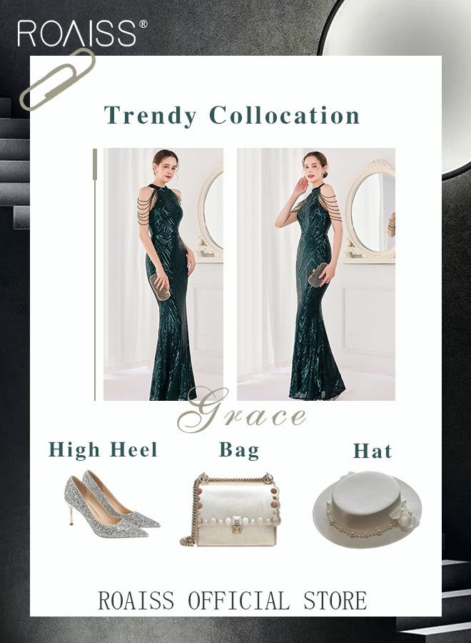 Banquet Party Dress for Women Evening Dresses Sequins Floor-Length Mermaid Style Prom Ball Gown Wedding Elegant Slim Long Formal Dresses Bridesmaid Dress