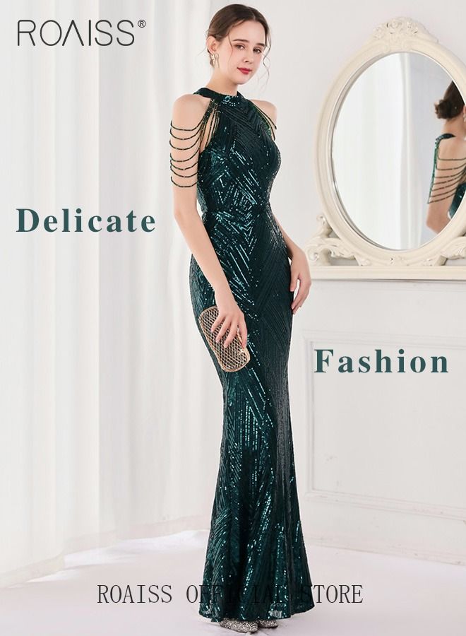 Banquet Party Dress for Women Evening Dresses Sequins Floor-Length Mermaid Style Prom Ball Gown Wedding Elegant Slim Long Formal Dresses Bridesmaid Dress