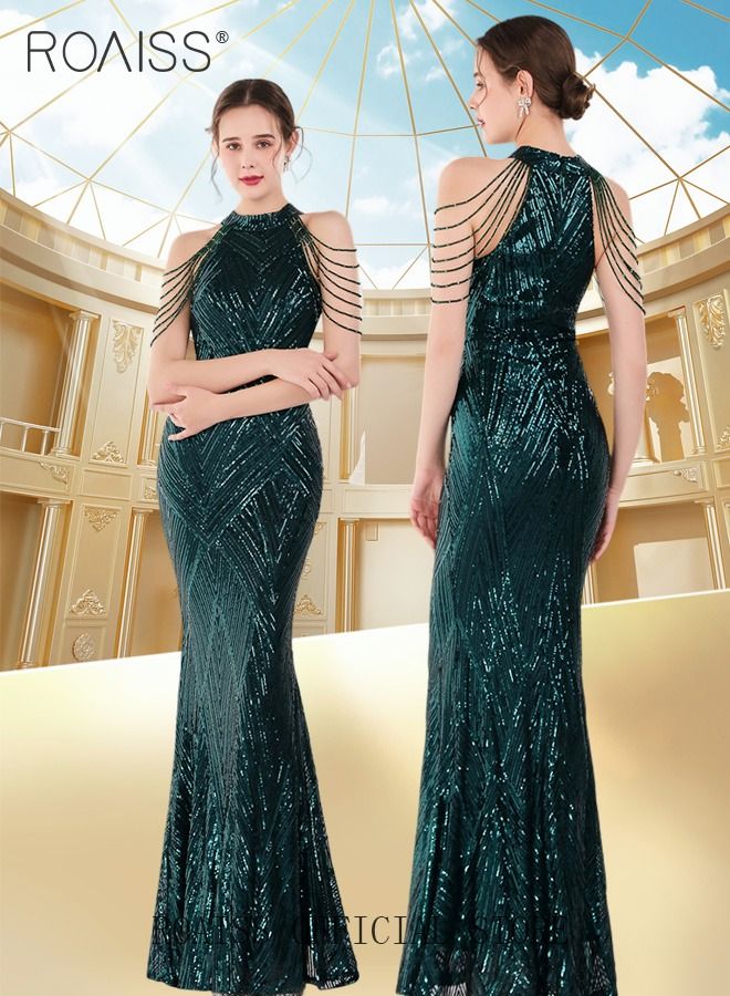 Banquet Party Dress for Women Evening Dresses Sequins Floor-Length Mermaid Style Prom Ball Gown Wedding Elegant Slim Long Formal Dresses Bridesmaid Dress