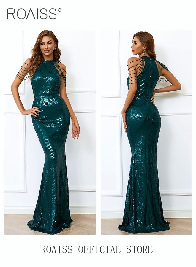 Banquet Party Dress for Women Evening Dresses Sequins Floor-Length Mermaid Style Prom Ball Gown Wedding Elegant Slim Long Formal Dresses Bridesmaid Dress
