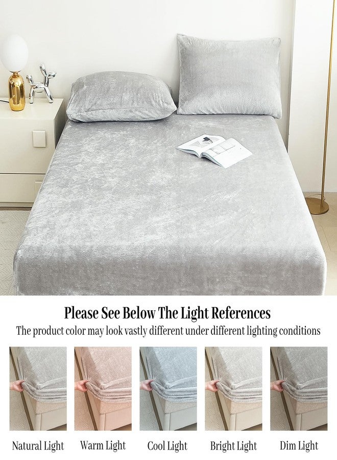 YIYEA Fleece Fitted Sheet Only, Ultra Soft Fluffy Plush Velvet Deep Pocket Fitted Bottom Sheet for Fall Winter, Cozy Warmth and No Shedding, Light Gray, Queen - Image 5