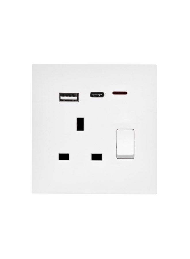 Donmarco Single UK Socket 13A USB + Type-C (5V 3.1A) – Ultra Thin Glass , Fire-Resistant Electric Outlet , 3-Year Warranty , Modern Multi-Function Design (Matt white)  - Image 1