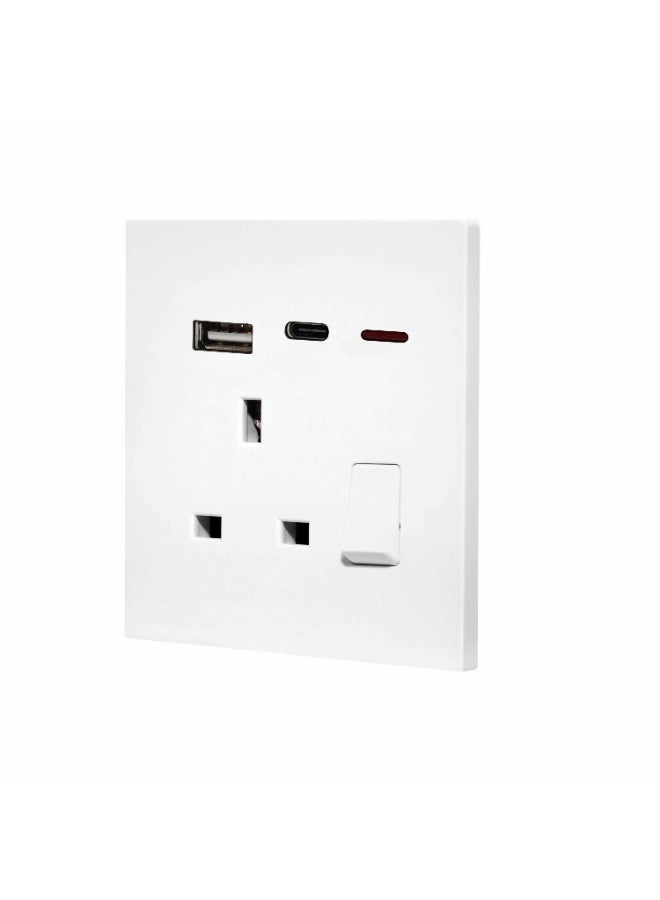 Donmarco Single UK Socket 13A USB + Type-C (5V 3.1A) – Ultra Thin Glass , Fire-Resistant Electric Outlet , 3-Year Warranty , Modern Multi-Function Design (Matt white)  - Image 2