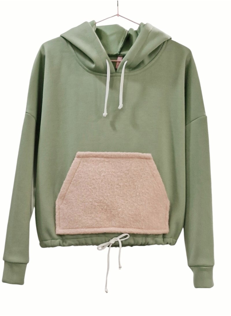 Styley - Lime Green Hoodies And Cap With Pink Pocket - Image 1