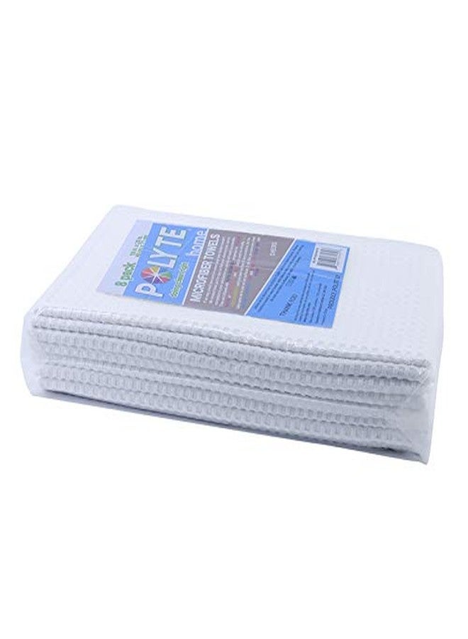 POLYTE Ultra Premium Microfiber Kitchen Dish Hand Towel Waffle Weave, 8 Pack (16x28 in, White) - Image 5
