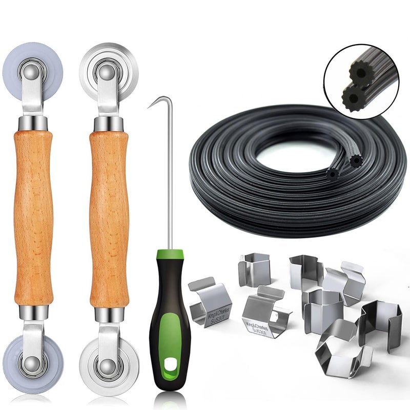 KingCharles Screen Repair Kit Screen Roller Tool SteelNylon Roller with Bear8pcs Screen Clips32ft Screen SplineRemoval Hook 5 in 1 Window Screen Door Repair Kitfor Installing Door Window Mesh
