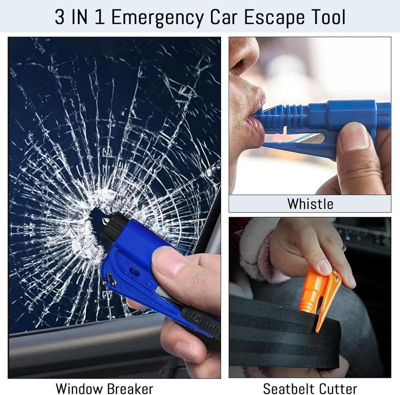 KASTWAVE 8 Pcs Car Window Breaker Tool Keychain, 3-in-1 Glass Breaker, Seatbelt Cutter & Survival Whistle, Emergency Escape Tool for All Cars, Car Accessories - Image 2