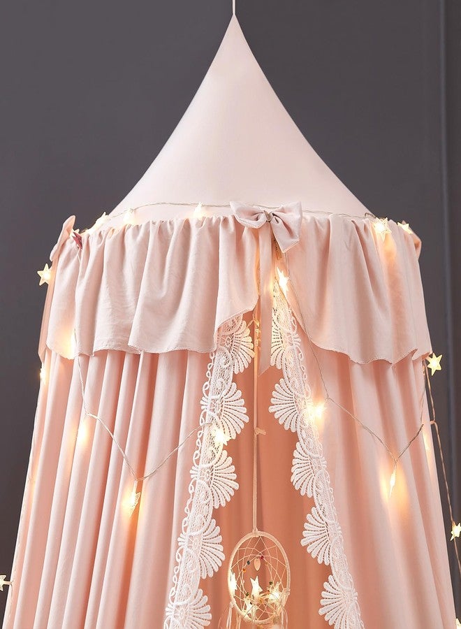 Kertnic Bed Canopy for Girls, Ruffled Soft Pink Princess Canopy Dreamy Bow Decor, Bed Canopies for Kids Room, Hanging Canopy Bedding Drapes Toddler Reading Nook Play Tent (Pink) - Image 4