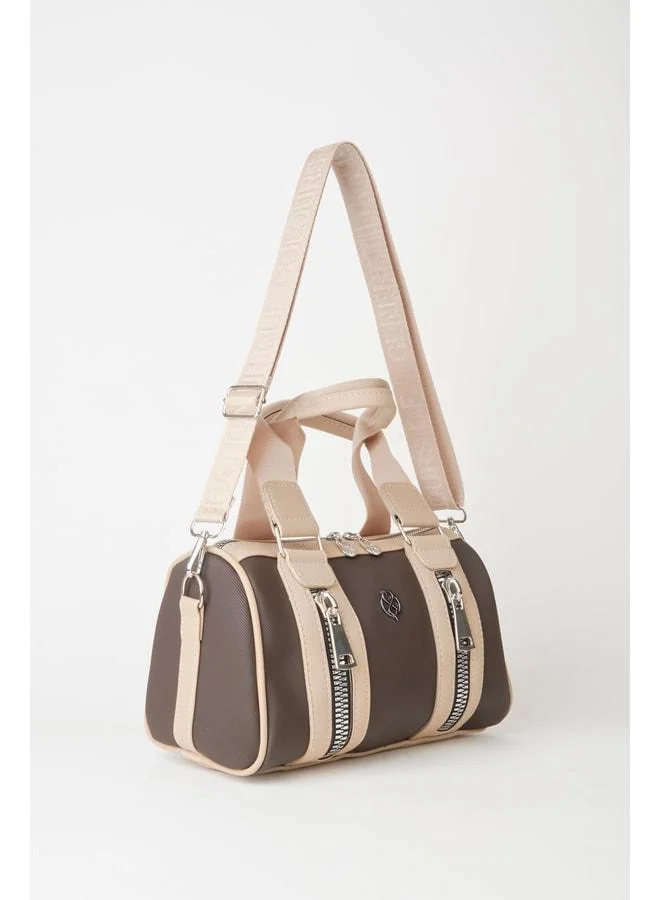 Vivaq Women's Brown Vizon Lily Cylindrical Zipper Closure Column Strap Hand, Arm and Shoulder Bag.