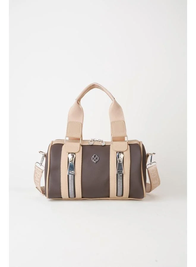 Vivaq Women's Brown Vizon Lily Cylindrical Zipper Closure Column Strap Hand, Arm and Shoulder Bag.