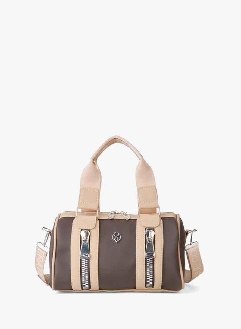 Women's Brown Vizon Lily Cylindrical Zipper Closure Column Strap Hand, Arm and Shoulder Bag.