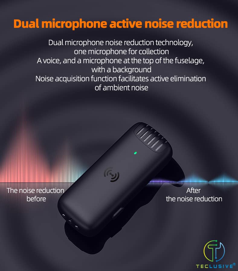 T Teclusive Double Wireless Lavalier Microphone Compatible for Type C iPhone | Wireless Mic with Charging Case | Active Noise Cancellation | Suitable for Vlog Insta You Tube Video Recording (Dual Mic) - Image 5