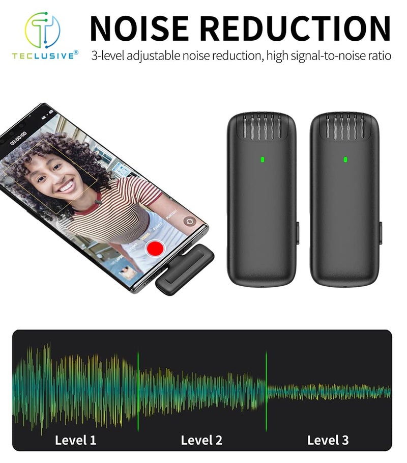 T Teclusive Double Wireless Lavalier Microphone Compatible for Type C iPhone | Wireless Mic with Charging Case | Active Noise Cancellation | Suitable for Vlog Insta You Tube Video Recording (Dual Mic) - Image 2