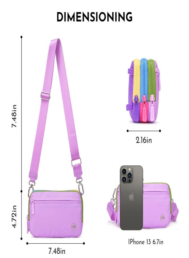 Caitina Women's Nylon Wristlet Handbags, 3-in-1 Small Crossbody Bag, Casual Lightweight Multi-Pocket Shoulder Purse(Lightpurple) - Image 4