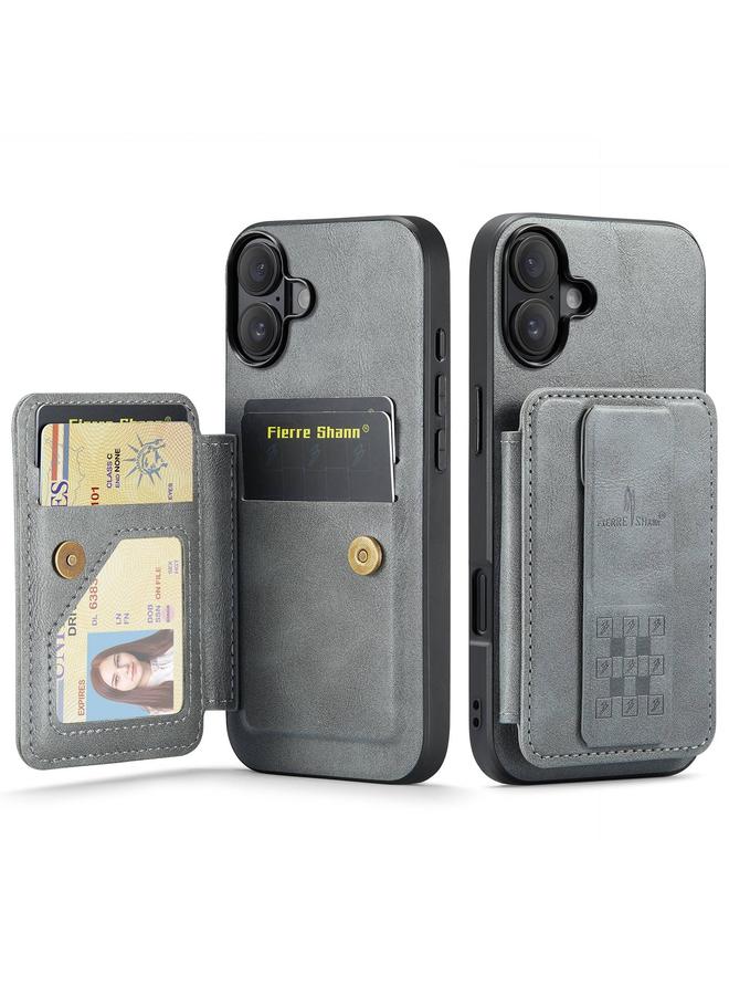 The Bros Case For iPhone 16 Fierre Shann Oil Wax Cow Leather Card Holder Back Phone Case