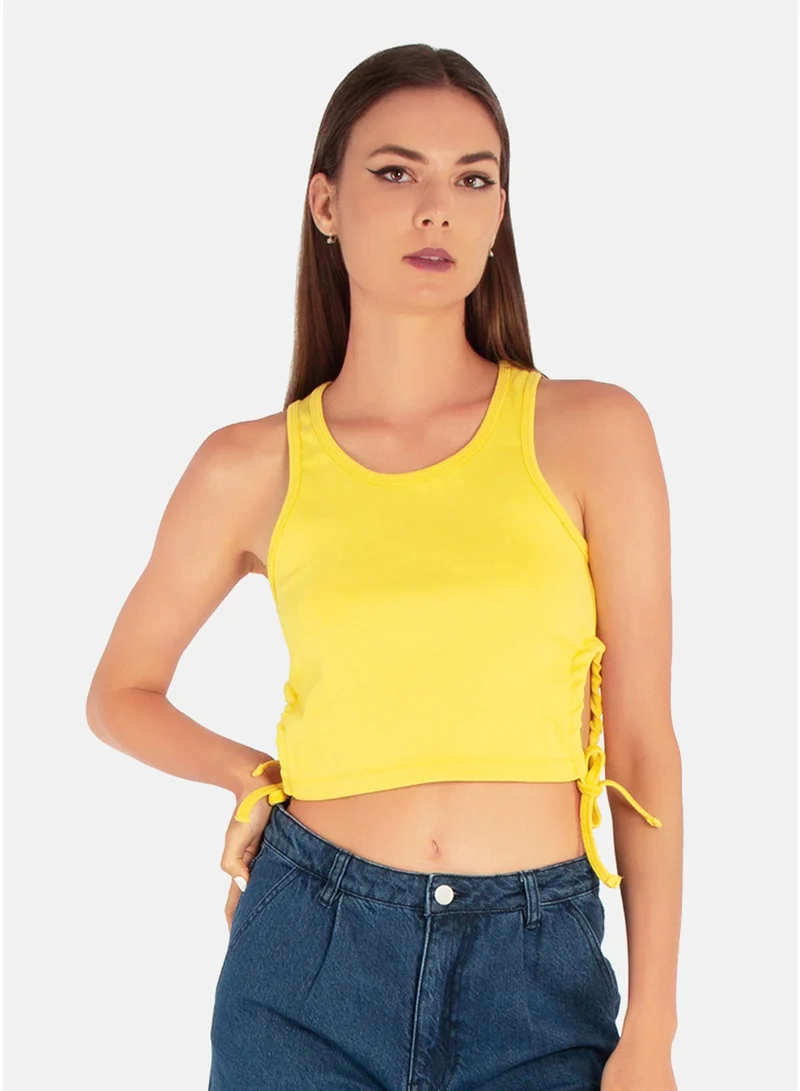 London Rag London Rag Cut Out Tank Crop Top in Yellow