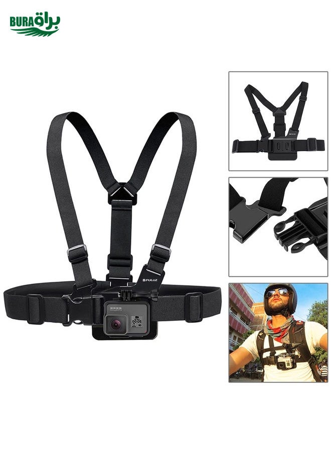 BURAQ - PULUZ 20 in 1 Accessories Combo Kits (Chest Strap + Head Strap + Suction Cup Mount + 3-Way Pivot Arm + J-Hook Buckles + Extendable Monopod + Tripod Adapter + Bobber Hand Grip + Storage Bag + Wrench) for GoPro, Insta360, DJI and Other Action Cameras - Image 1