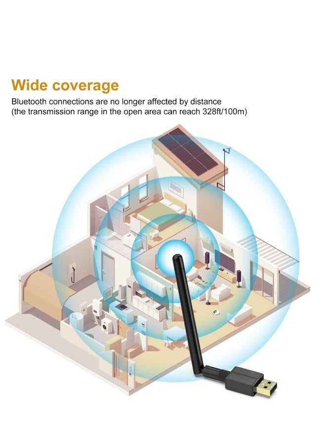 ماركة غير محددة - محول بلوتوث 5.3 طويل المدى USB لجهاز الكمبيوتر المكتبي - اتصال لاسلكي يصل إلى 328 قدم للفأرة ولوحة المفاتيح وسماعات الرأس - متوافق مع ويندوز 11/10/8.1 - نقل بيانات عالي السرعة، تأخير منخفض، توصيل وتشغيل - Image 1