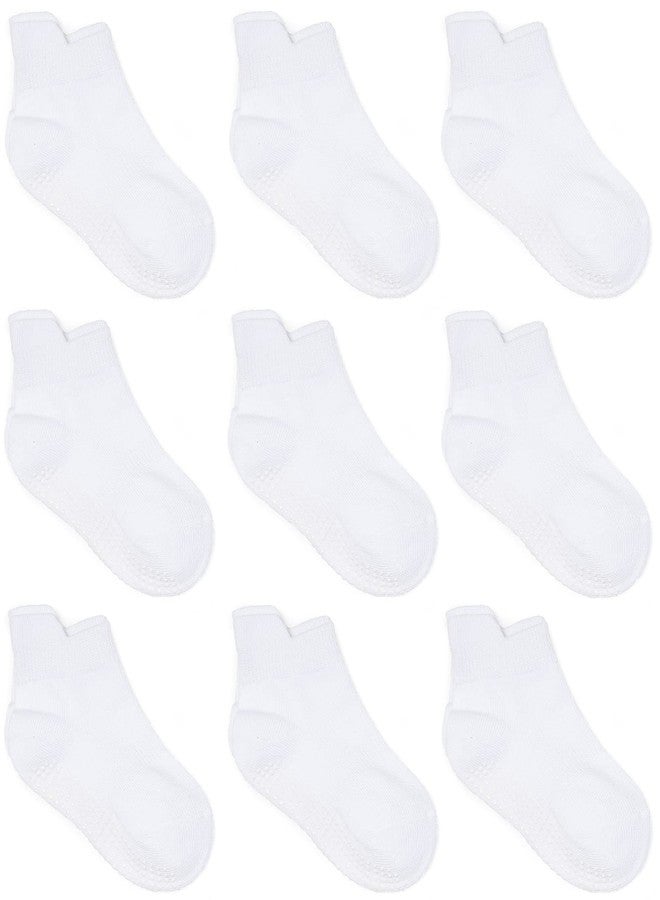 ZAPLES Baby Non Slip Grip Ankle Socks with Non Skid Soles for Infants Toddlers Kids Boys Girls, White, 12-36 Months - Image 1