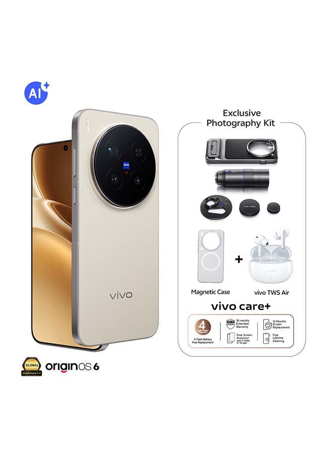 فيفو X300 برو 5G ثنائي الشريحة بني الكثبان 16 جيجابايت رام 512 جيجابايت مع مجموعة تصوير حصرية + غلاف مغناطيسي + vivo TWS Air وضمان 30 شهر + 1 سنة استبدال الشاشة - نسخة الشرق الأوسط - Image 1
