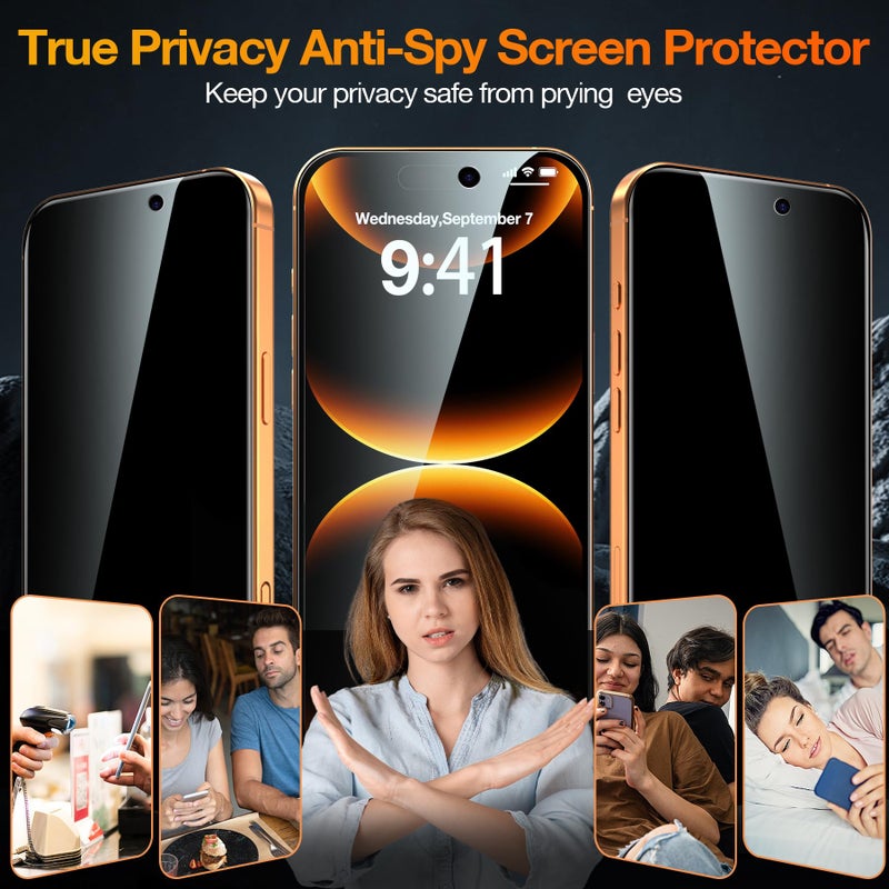 YMHML 3 Pack for iPhone 17 Pro Max Privacy Screen Protector Tempered Glass + 1 Set Camera Lens Protector, 25Â°Anti Spy, [Top 9H+ Military Grade Shatterproof] [Bubble Free, Auto-Dust Removal] - Image 2