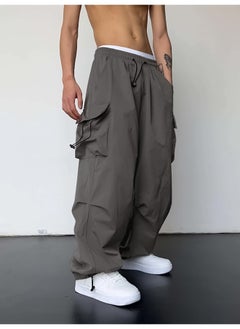 Maniac Maniac Men Solid Side Pockets Dark Grey Nylon fabric Baggy fit Cargo Pant  - Image 4