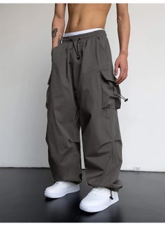 Maniac Maniac Men Solid Side Pockets Dark Grey Nylon fabric Baggy fit Cargo Pant  - Image 1