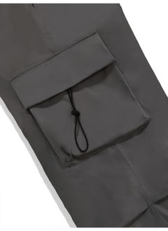 Maniac Maniac Men Solid Side Pockets Dark Grey Nylon fabric Baggy fit Cargo Pant  - Image 5