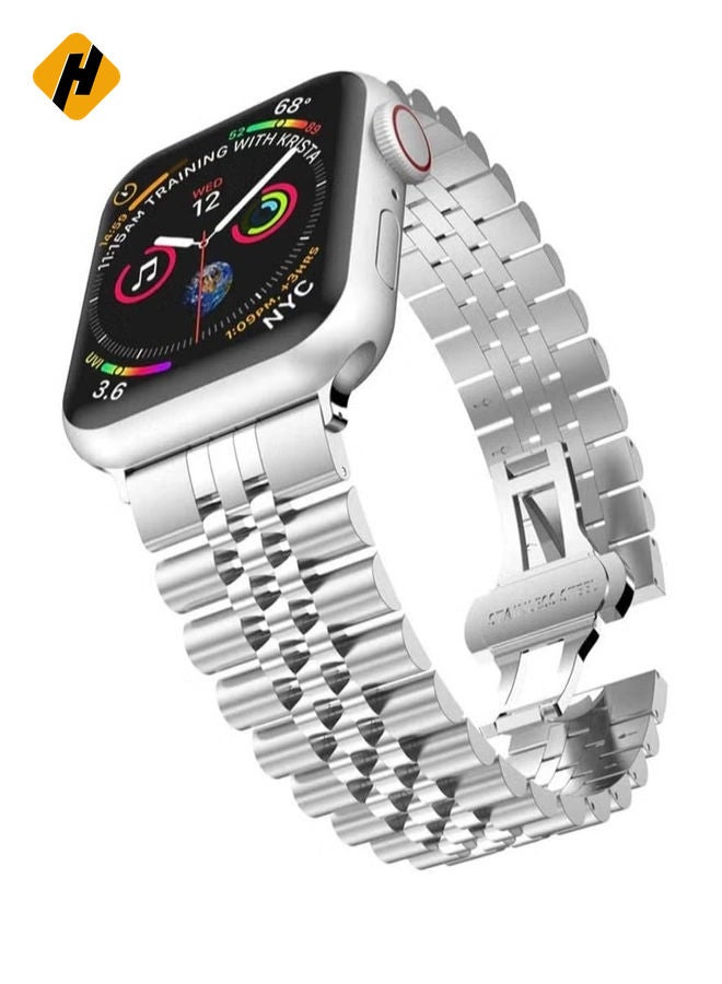 HuHa Replacement Band Compatible with Apple Watch 45mm,Stainless Steel Solid Strap Metal Bracelet for Apple Watch Series 7/  - Image 1