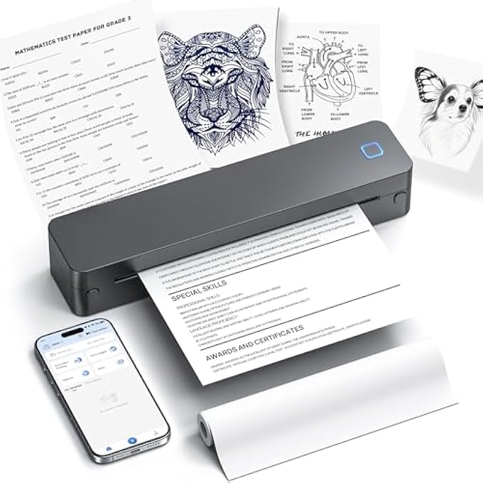 D830 PORTABLE PRINTER WIRELESS FOR TRAVEL, SUPPORTS 8.5 X 11 INCH THERMAL PAPER, BLUETOOTH COMPATIBLE WITH IOS, ANDROID, LAPTOP, GREY - Image 1