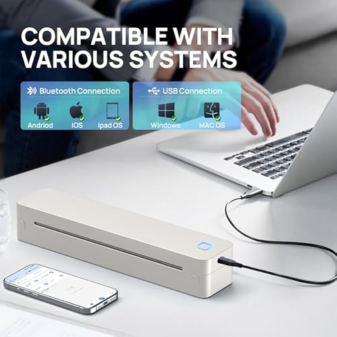 D830 PORTABLE PRINTER WIRELESS FOR TRAVEL, SUPPORTS 8.5 X 11 INCH THERMAL PAPER, BLUETOOTH COMPATIBLE WITH IOS, ANDROID, LAPTOP, GREY - Image 3