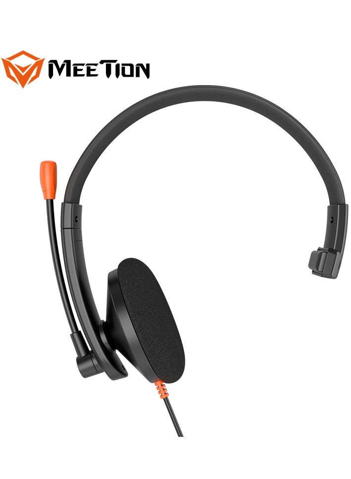 Meetion سماعة هاتف أحادية الأذن 3.5 مم Meetion HP002 بطول خط 1.8 متر متوافقة مع أجهزة متعددة ميكروفون ذكي لإلغاء الضوضاء (أسود) - Image 1