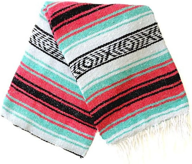 Del Mex Classic Mexican Blanket, Large Authentic Woven Falsa Throw (70"x50"), Artisan Southwest Décor for Beach, Yoga, Outdoors (Pink/Mint) - Image 3