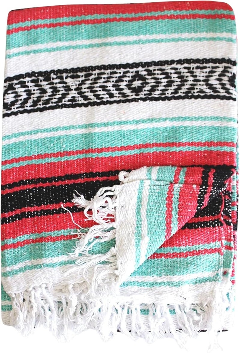 Del Mex Classic Mexican Blanket, Large Authentic Woven Falsa Throw (70"x50"), Artisan Southwest Décor for Beach, Yoga, Outdoors (Pink/Mint) - Image 4