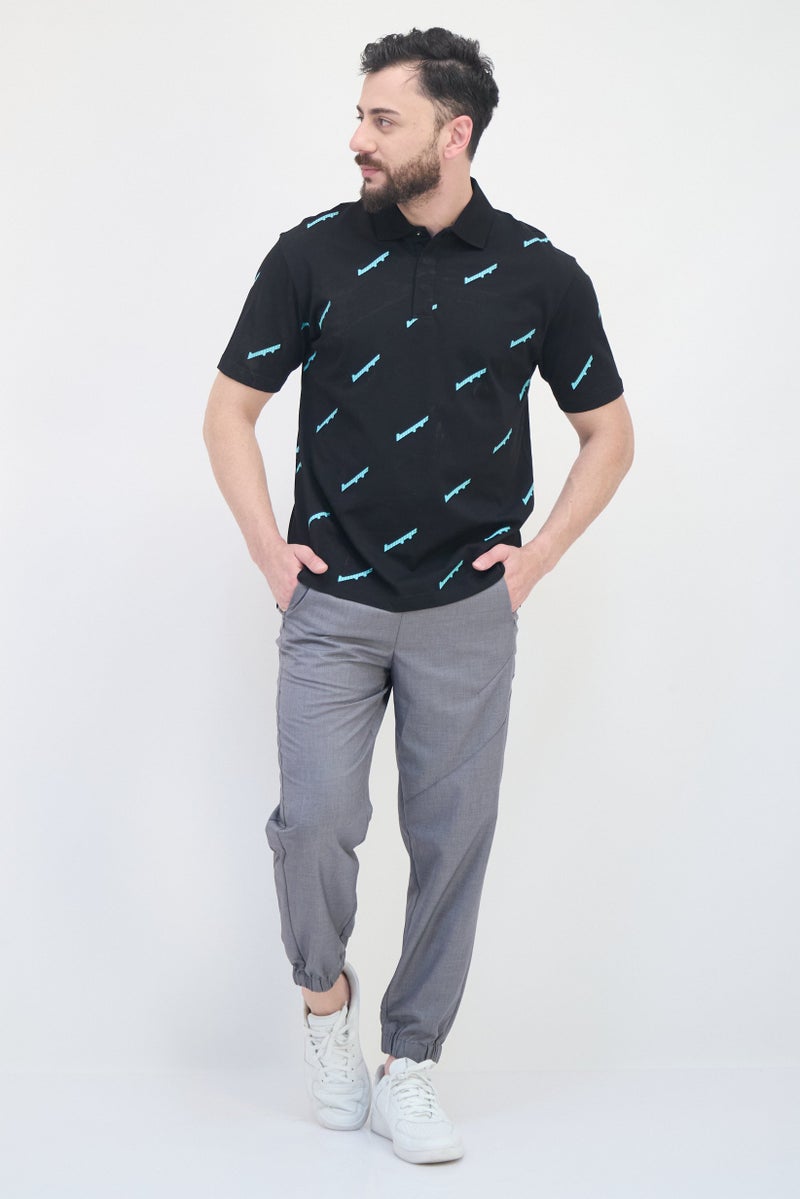 Selected Homme Men Regular Fit Short Sleeves Allover Print Polo Shirt, Multicolor - Image 4