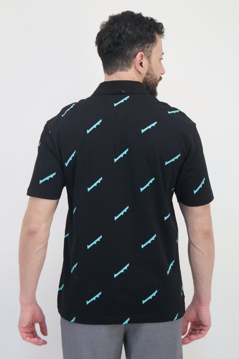 Selected Homme Men Regular Fit Short Sleeves Allover Print Polo Shirt, Multicolor - Image 3