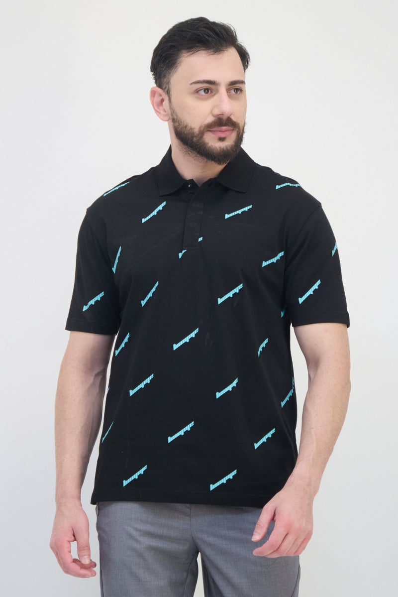 Selected Homme Men Regular Fit Short Sleeves Allover Print Polo Shirt, Multicolor - Image 1