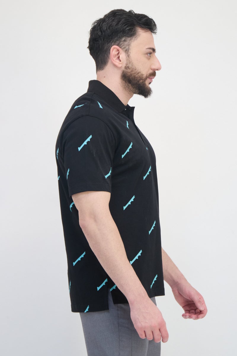 Selected Homme Men Regular Fit Short Sleeves Allover Print Polo Shirt, Multicolor - Image 2