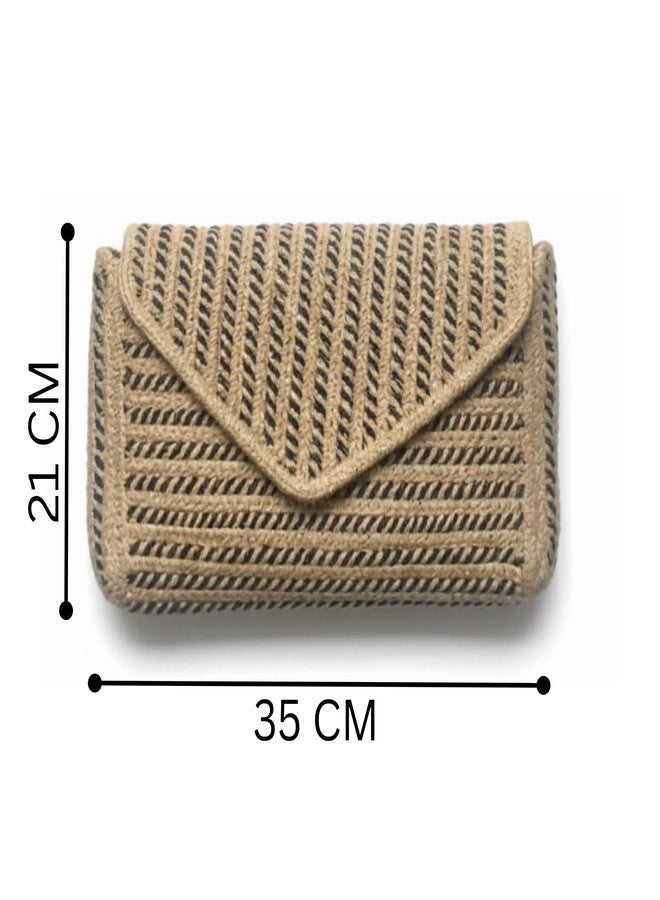 Jute Crossbody Sling Bag for Women | Woven Shoulder Bag with Flap Closure for Daily Carry, Travel & Casual Use - Image 3