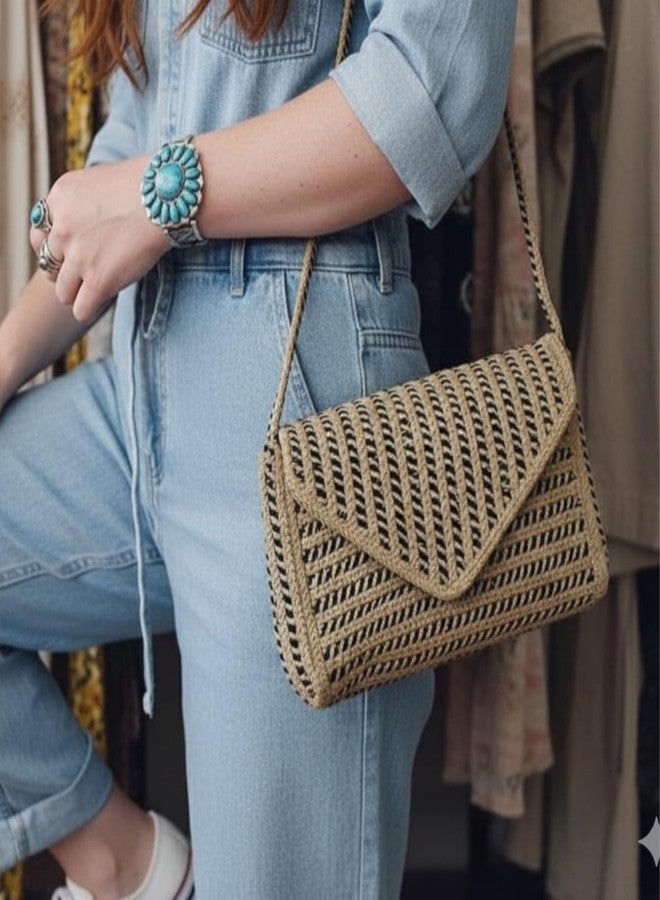 Jute Crossbody Sling Bag for Women | Woven Shoulder Bag with Flap Closure for Daily Carry, Travel & Casual Use - Image 2