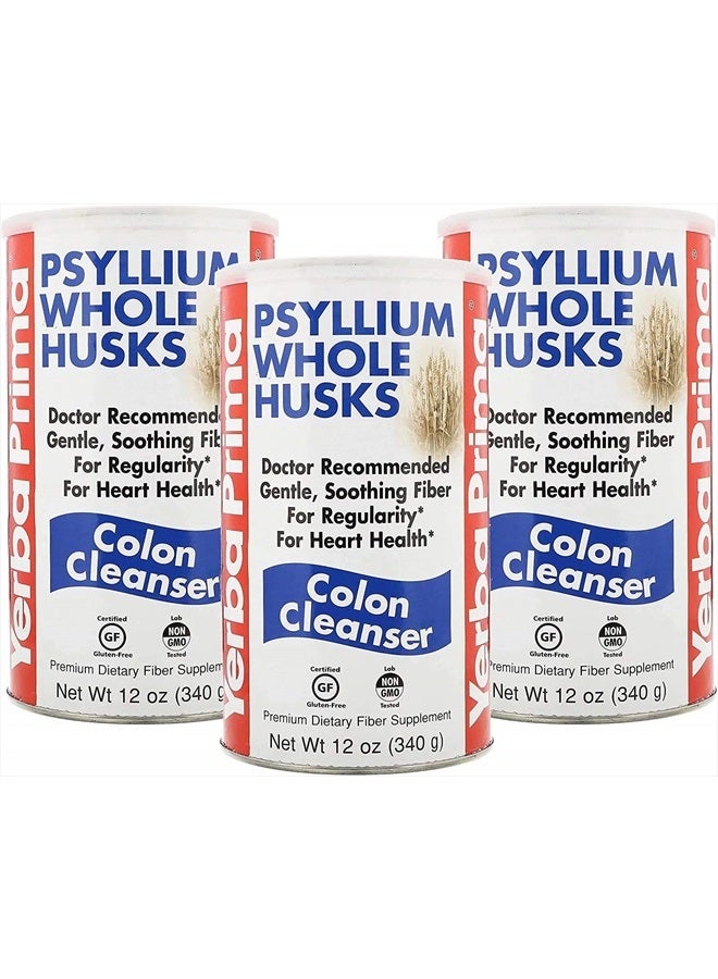 Yerba Prima Psyllium Husk, 12 Ounce (Pack of 3) - Fiber Supplement for Regularity, Colon Cleansing, Natural Support for Gut Health, Non GMO, Gluten Free, Vegan, No Sweeteners  - Image 1